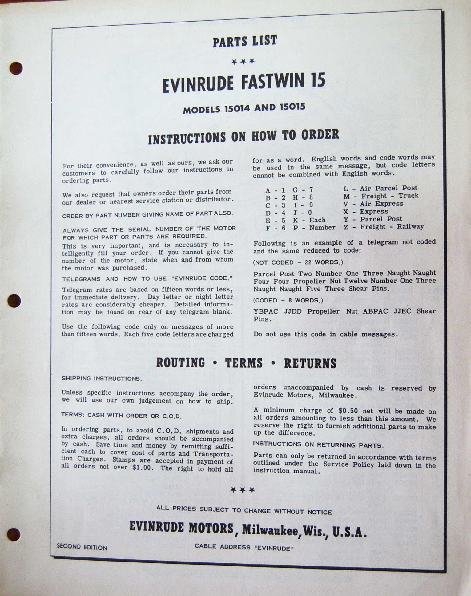 1951 Evinrude Complete Parts Catalog Manual Vintage Estate Item. 