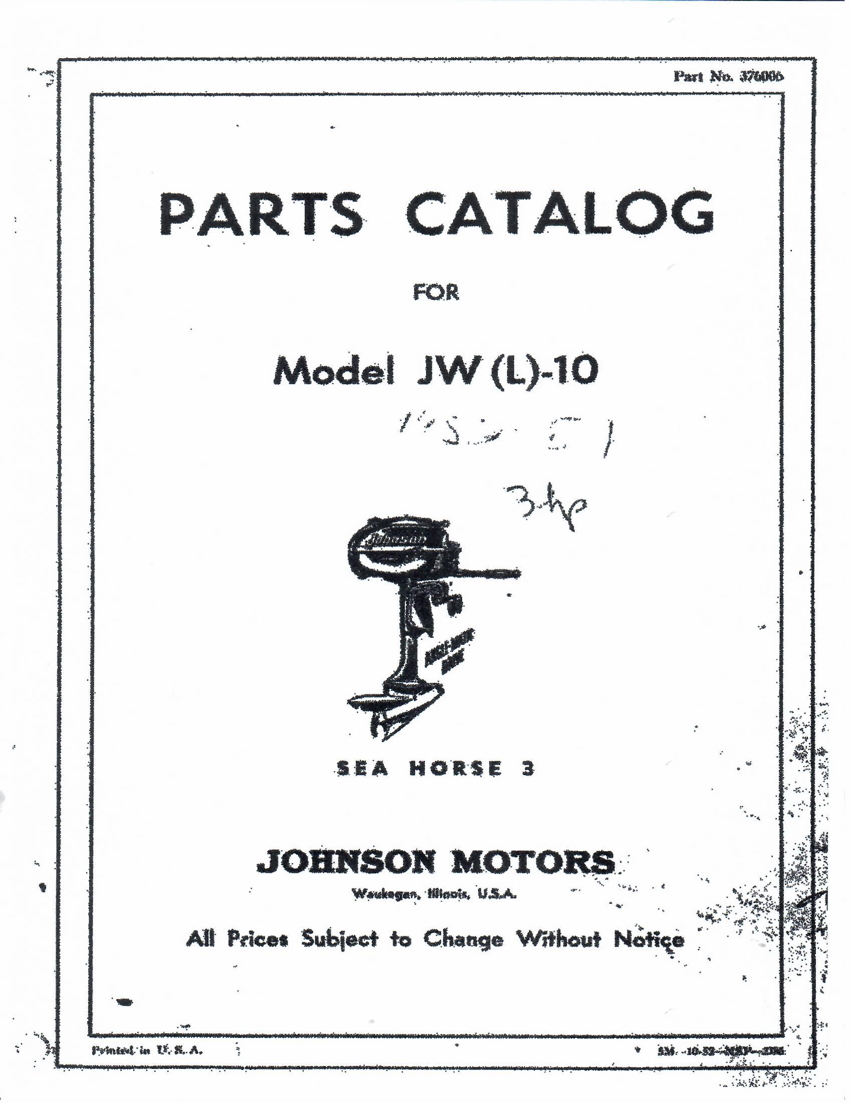 1960 Johnson QD-21 QDL-21 Parts Manual 10 HP 